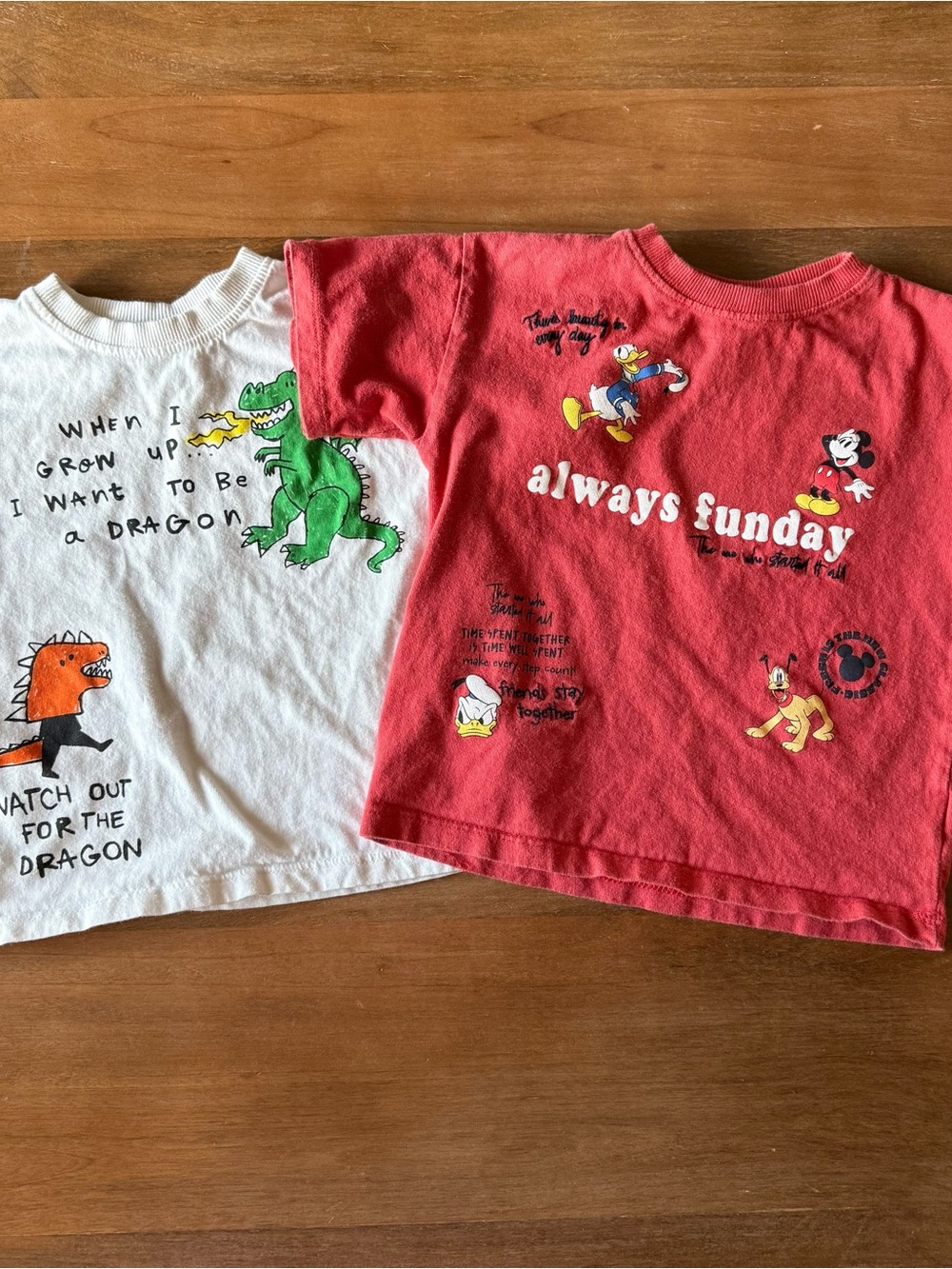 Zara Red & White Kids Short Sleeve Tees with Cartoon Prints 4T Mickey dragon